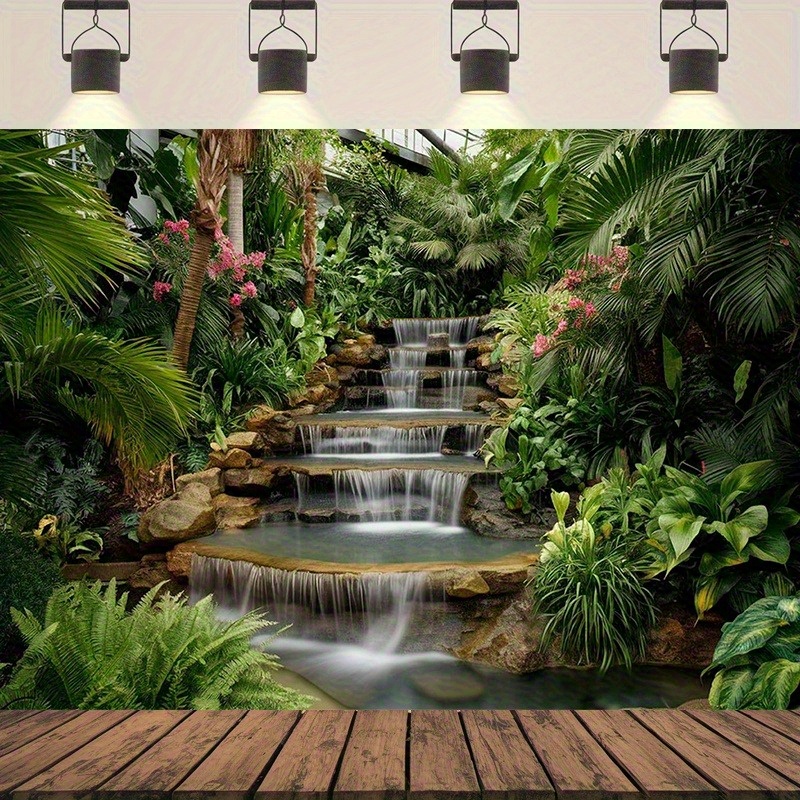 Spa And Wellness Center - Watervaltuin Wandtapijt Weelderige tropische planten Stenen